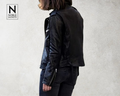 Handmade Women’s Black Leather Biker Jacket