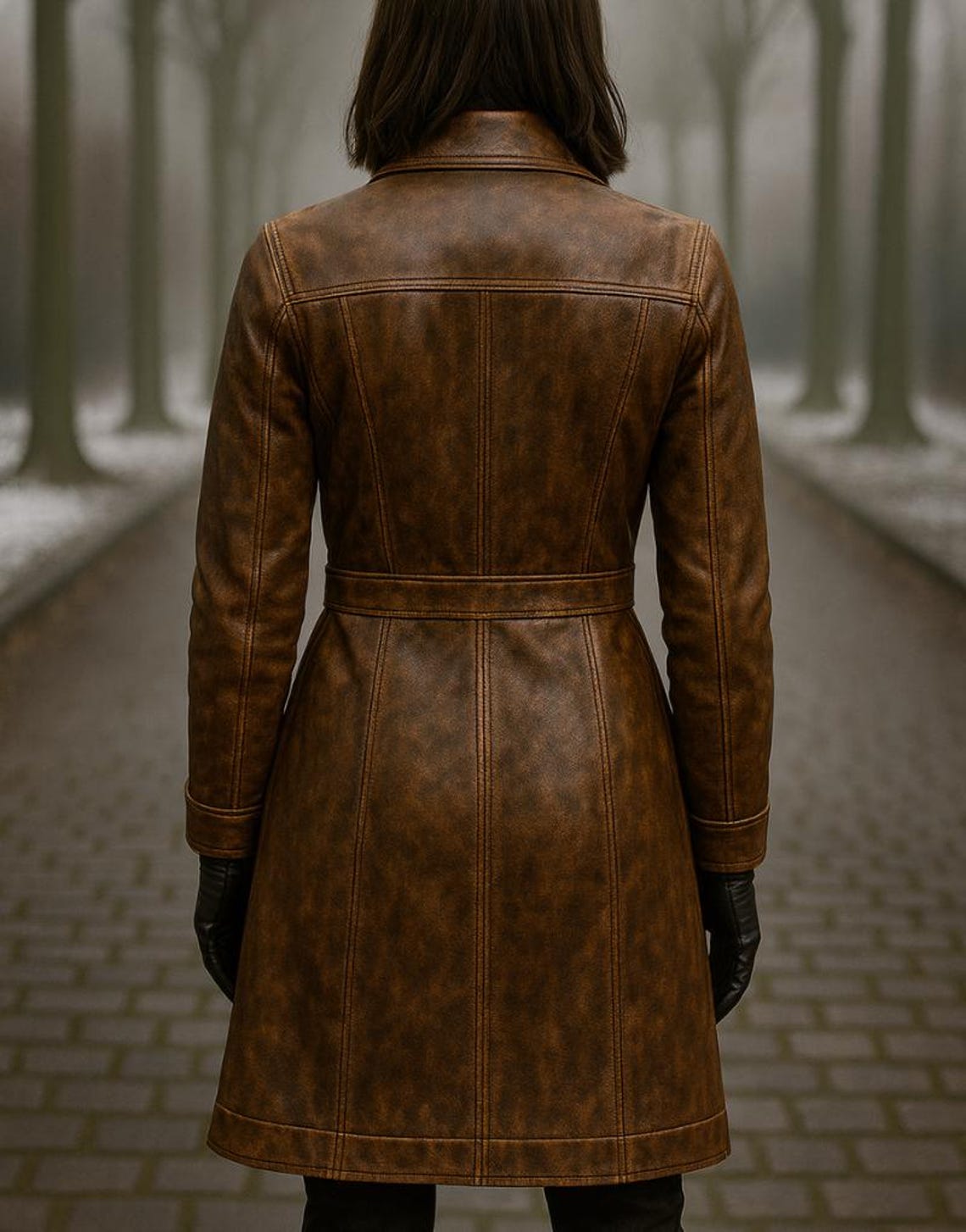 Women’s Distressed Brown Genuine Long Leather Coat
