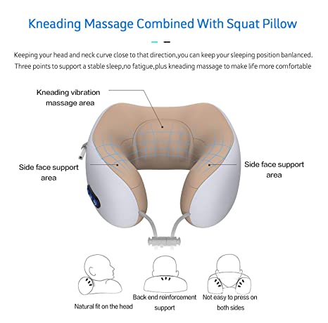 U-Shaped Electric Cordless Neck Travel Pillow | Neck Vertebra Therapeutic Memory Foam Wireless Velvet Massager. - NextMamas