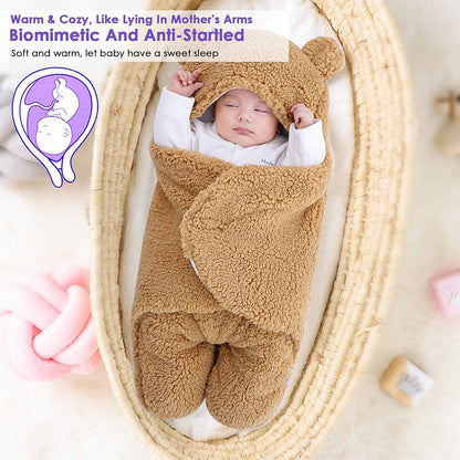 Newborn Baby Swaddle Blanket Wrap  | Winter Infant Soft Plush Romper Warm Hooded Wrap. - NextMamas